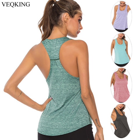 VEQKING Sleeveless Racerback Yoga Vest,Women Sport Singlet,Athletic Fitness Sport Tank Tops,Gym Running Training Yoga Shirts