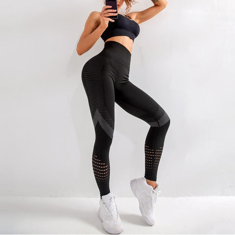 High Waist Fitness Gym Leggings Women Seamless Energy Tights Workout Running Activewear Yoga Pants Hollow Sport Trainning Wear