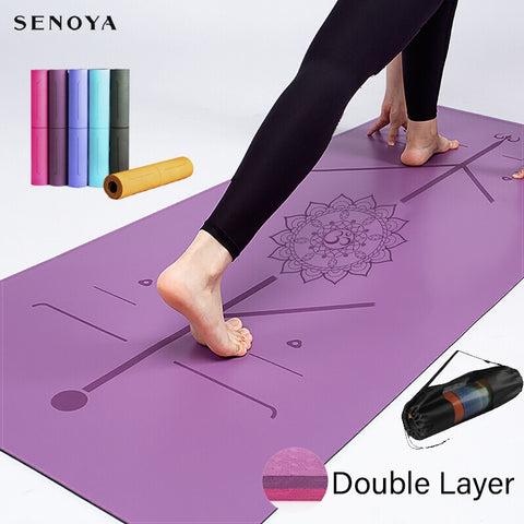 TPE Yoga Double Layer Non-Slip Mat Yoga Exercise Pad with Position Line For Fitness Gymnastics and Pilates