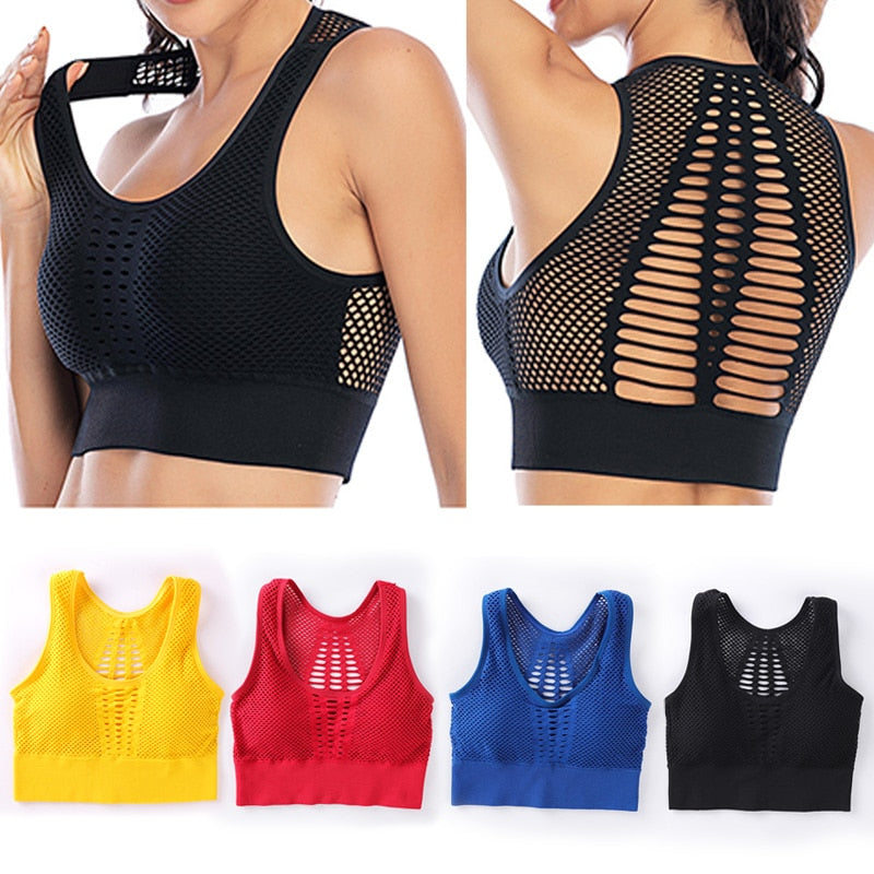 Women's Medium Mesh Support Cross Back Wirefree Removable Cups