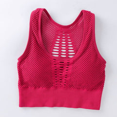 Women's Medium Mesh Support Cross Back Wirefree Removable Cups Sport Bra Tops Freedom Seamless Yoga Running Sports Bras