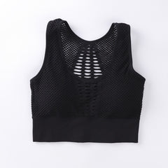 Women's Medium Mesh Support Cross Back Wirefree Removable Cups Sport Bra Tops Freedom Seamless Yoga Running Sports Bras