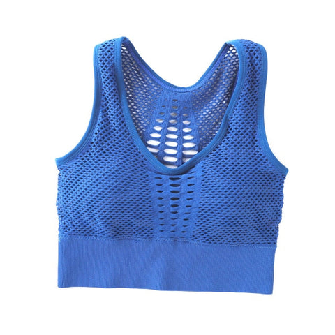 Women's Medium Mesh Support Cross Back Wirefree Removable Cups Sport Bra Tops Freedom Seamless Yoga Running Sports Bras