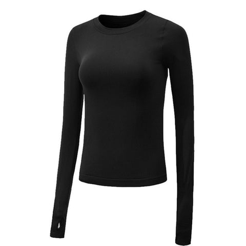 SALSPOR Sexy Women Solid Printing Sport Shirts Solid Color High Elastic Gym Yoga Top Running Breathable Long sleeve T-Shirts