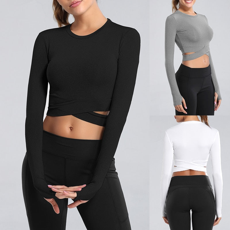 Fitness suit Yoga long sleeve running top women sexy navel