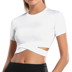 Women Long Sleeve Running Shirts Sexy Exposed Navel Yoga T-shirts Solid Sports Shirts Quick Dry Fitness Gym Crop Tops Sport Wear