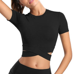 Women Long Sleeve Running Shirts Sexy Exposed Navel Yoga T-shirts Solid Sports Shirts Quick Dry Fitness Gym Crop Tops Sport Wear